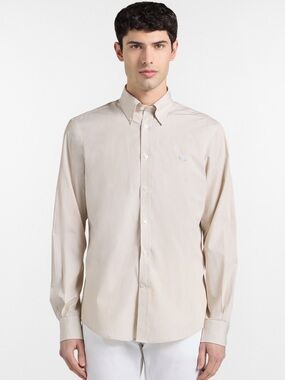 Sacoor Brothers. Medium (M) button Down Shirt Cotton Linen Blend Beige